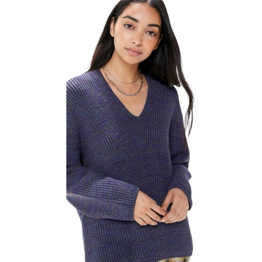 Urban Outfitters Victoria Blue Green Oversized V Neck Chunky Knit Sweater XS